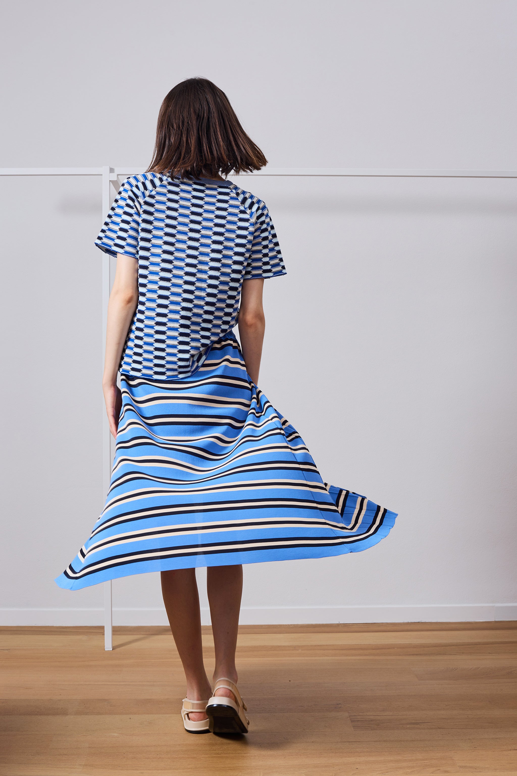 Pleated stripy skirt