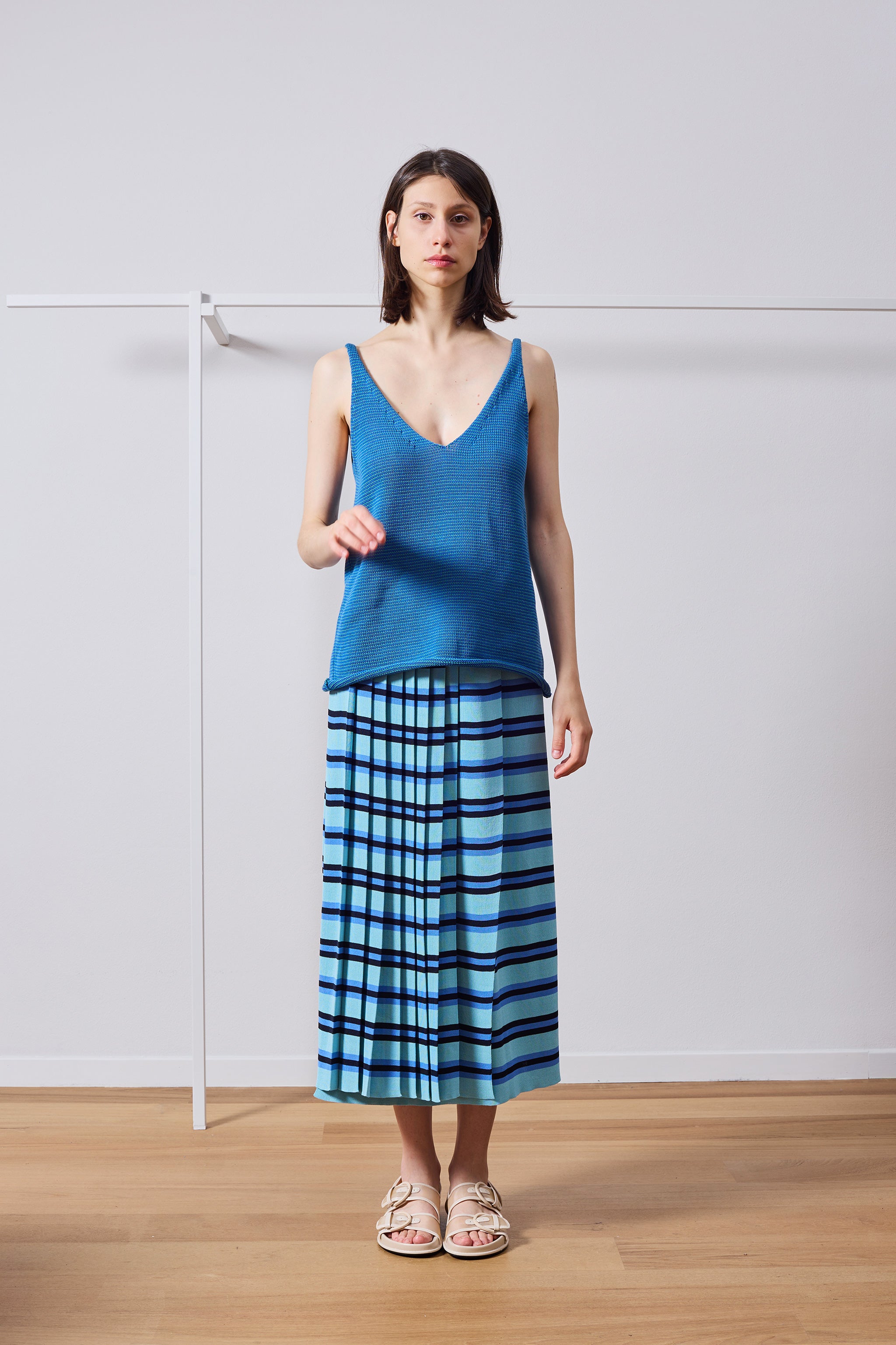 Pleated stripy skirt