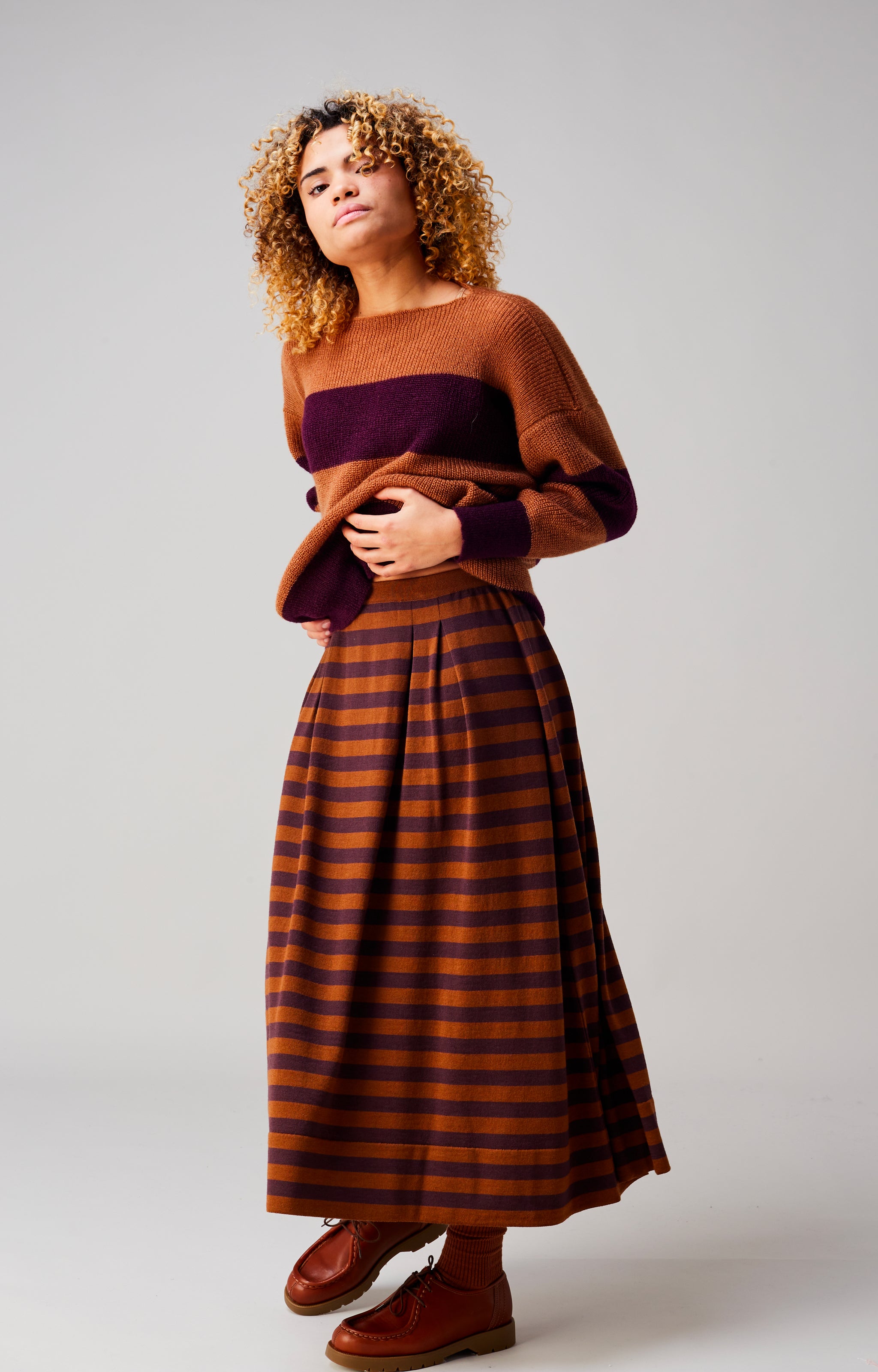 Striped wide skirt