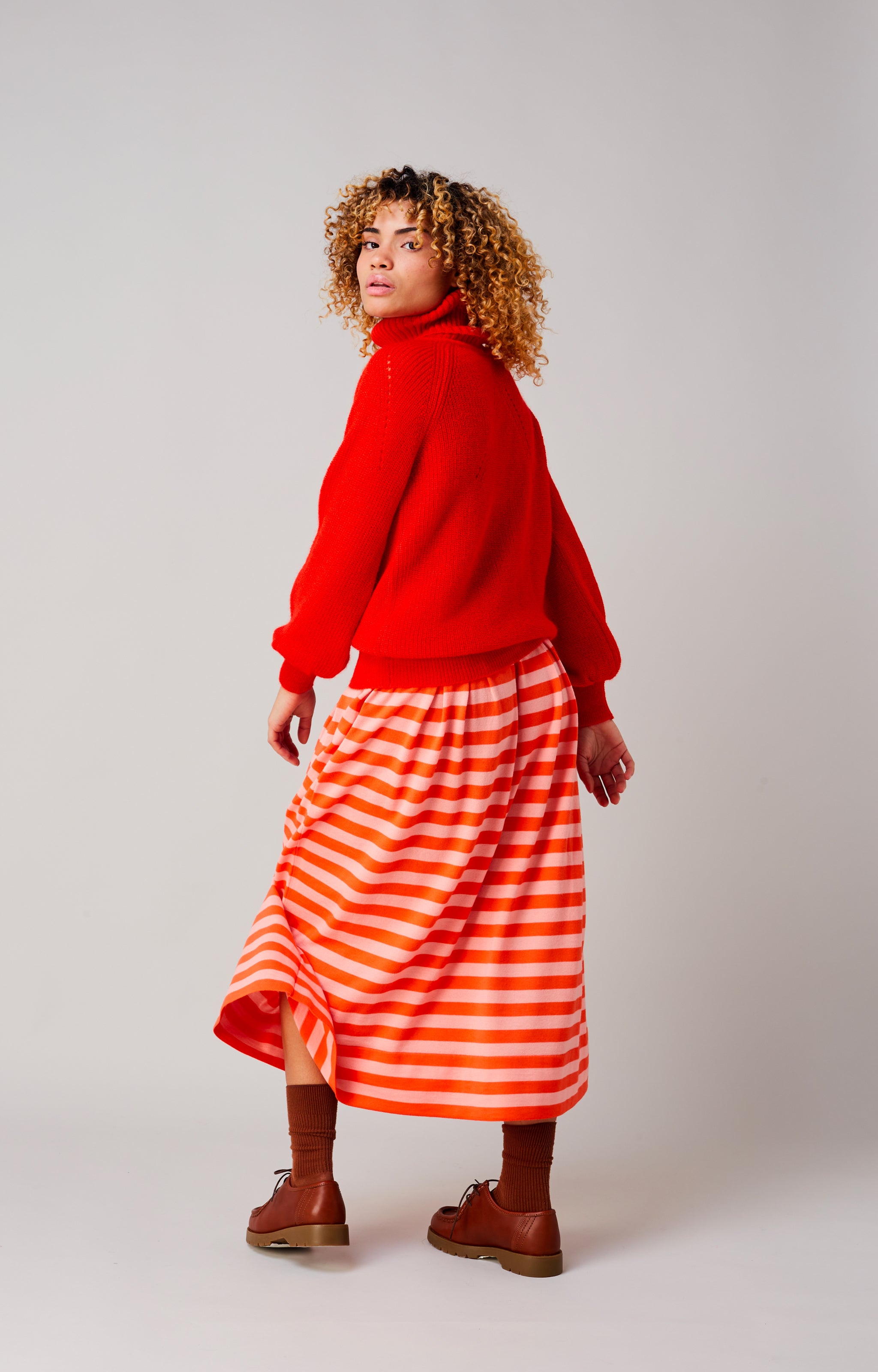 Striped wide skirt