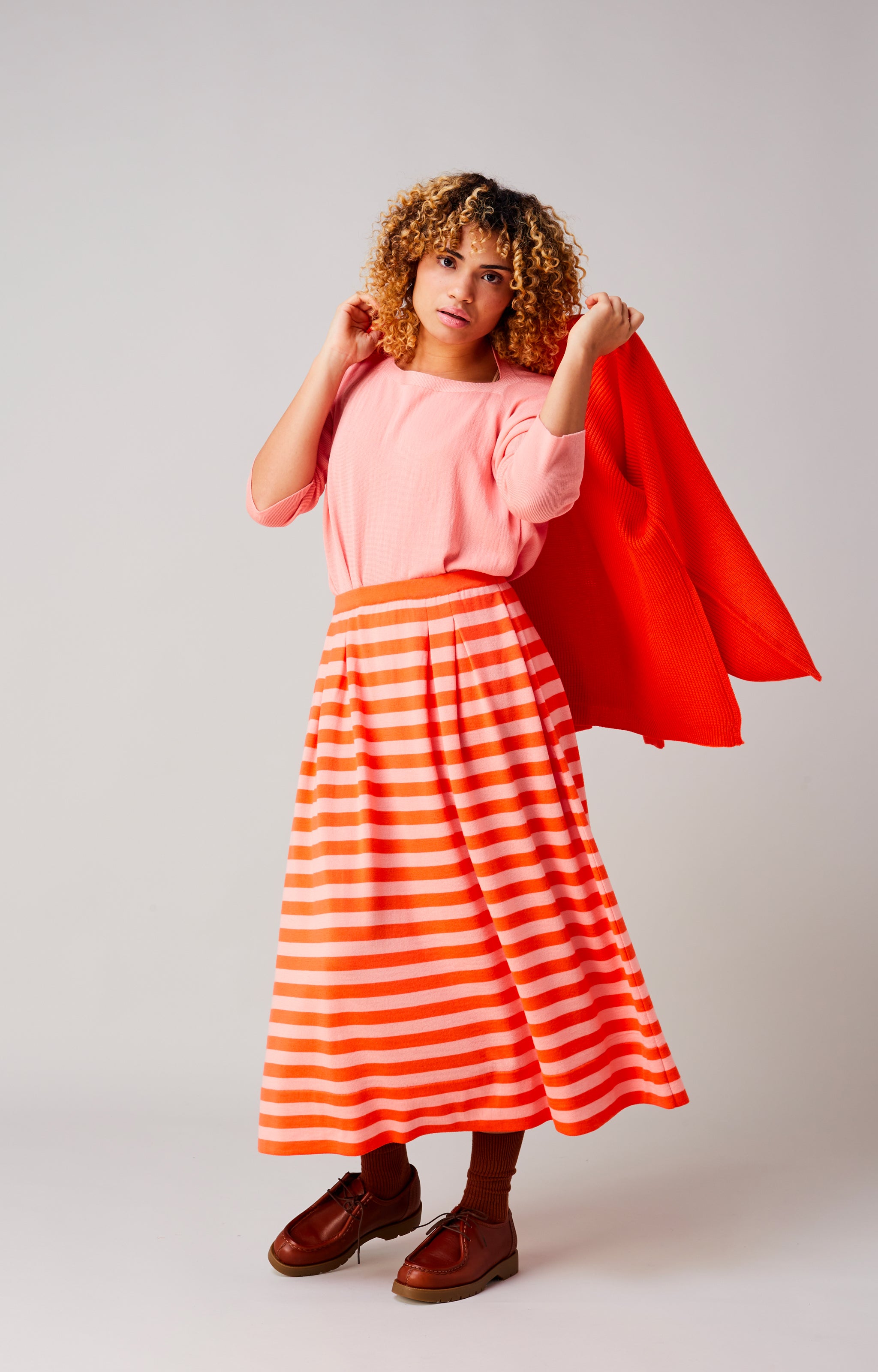 Striped wide skirt