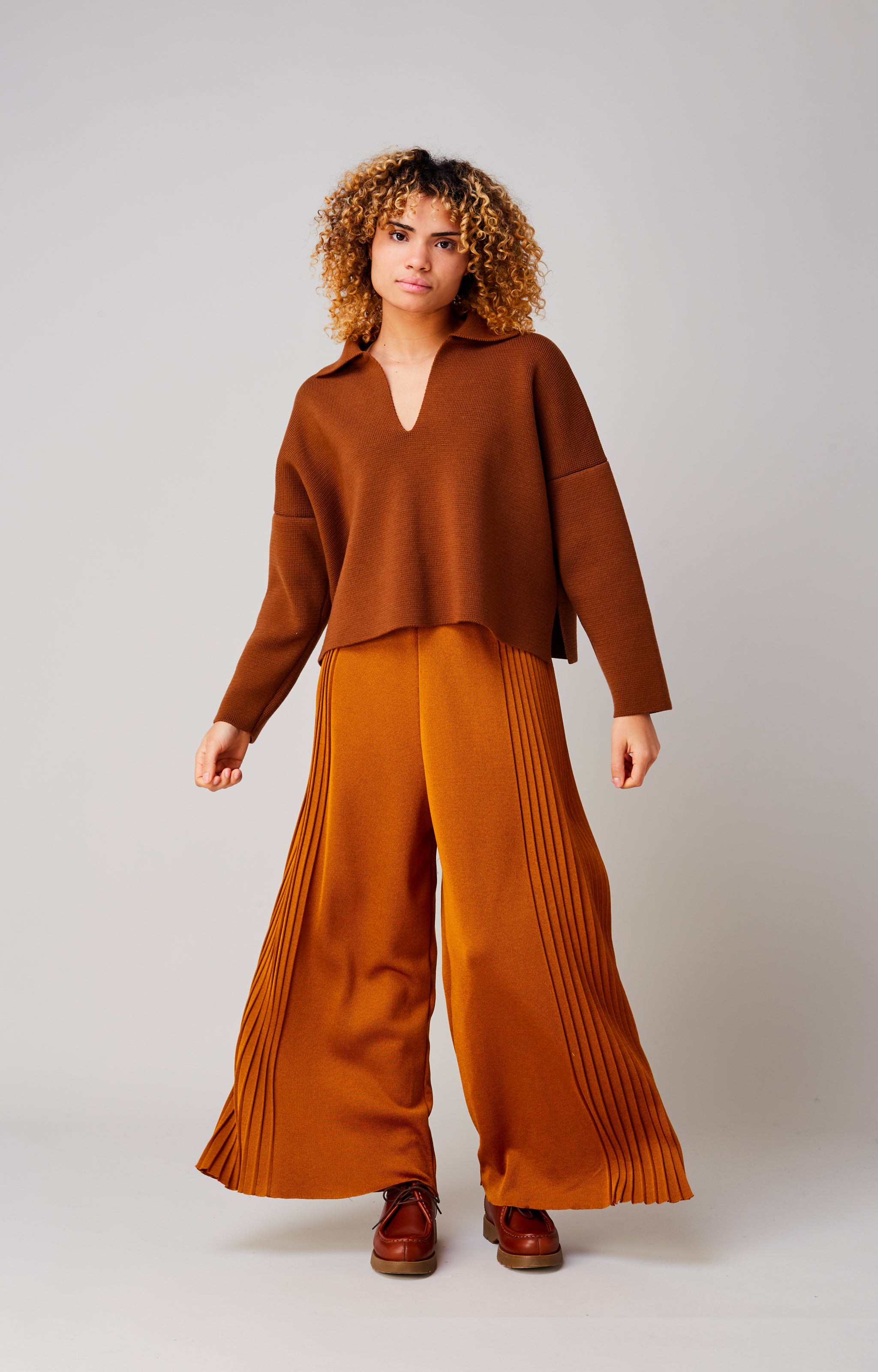 Plissé palazzo pants