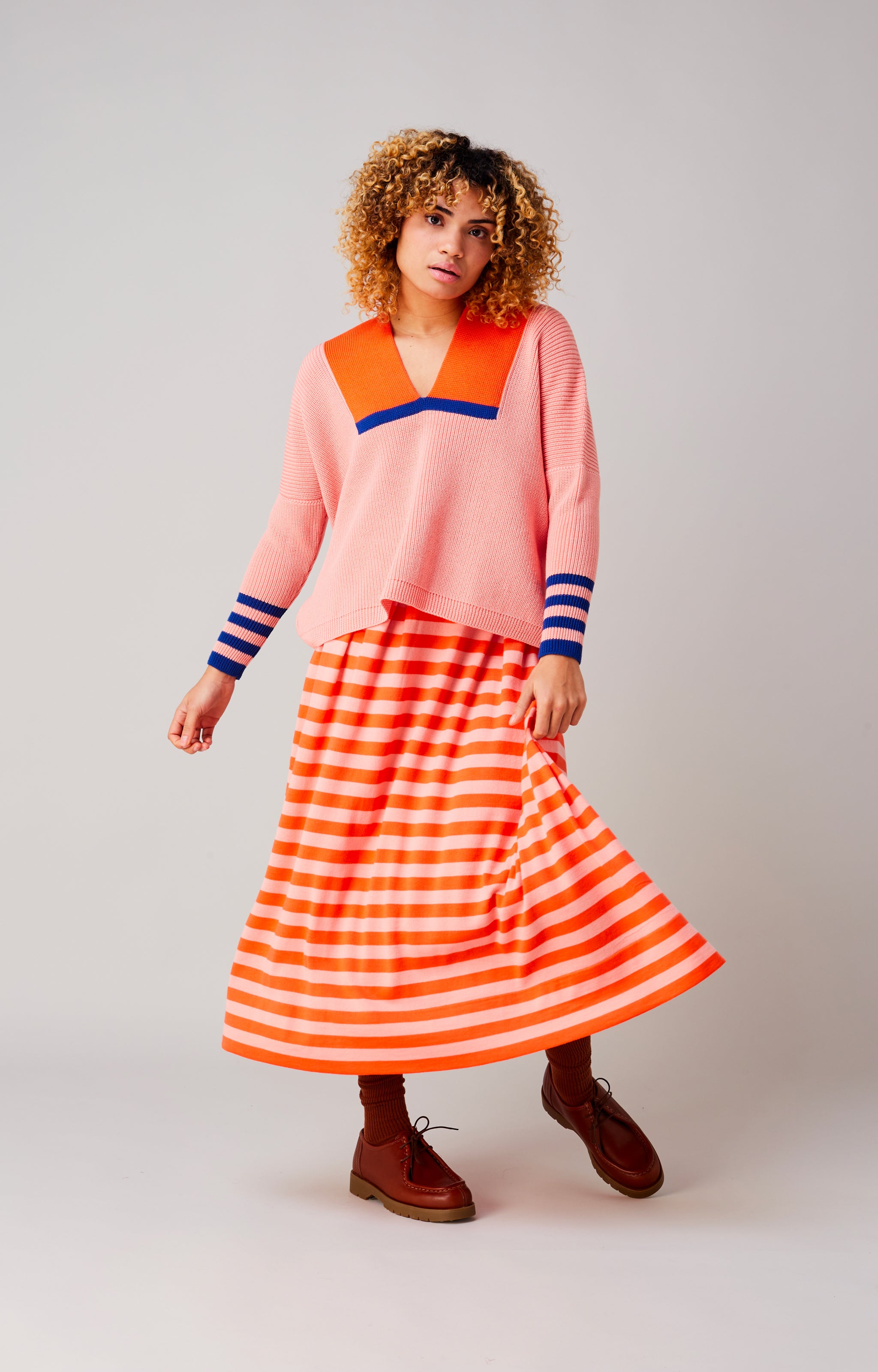 Striped wide skirt
